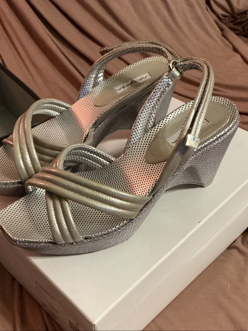 Via Spiga Metallic Silver Wedge Sandals